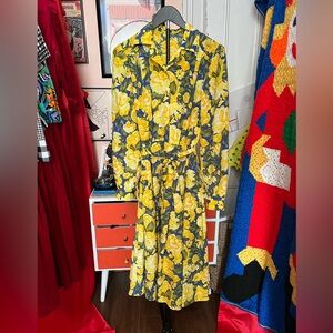Vintage German Floral Yellow and Blue Dress
